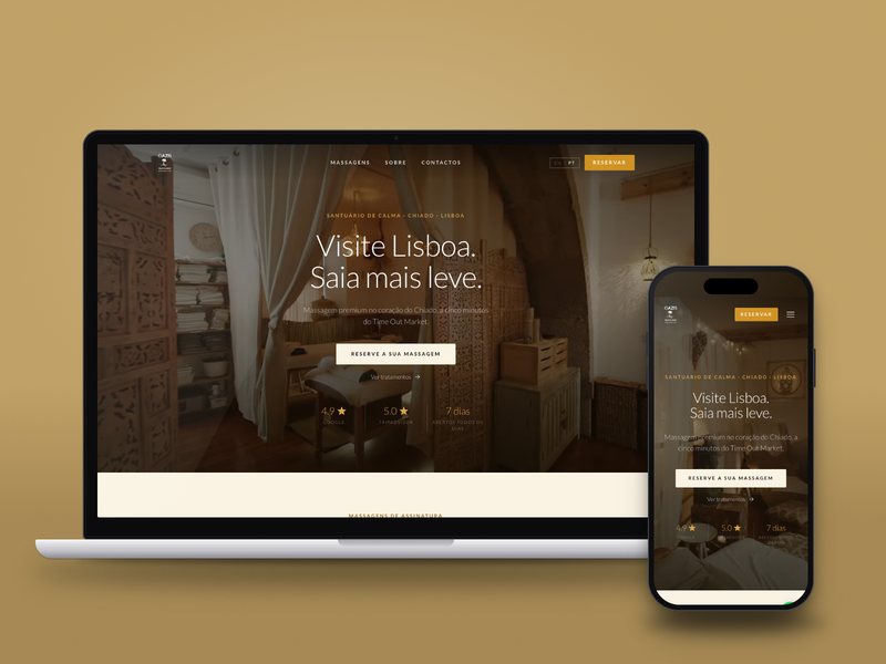 Website da Oazis Massage em computador e telemóvel
